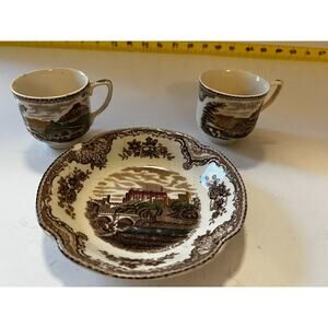 Johnson Bros Old Britain England Vintage 3 Piece Set Teacups Saucer Fine China